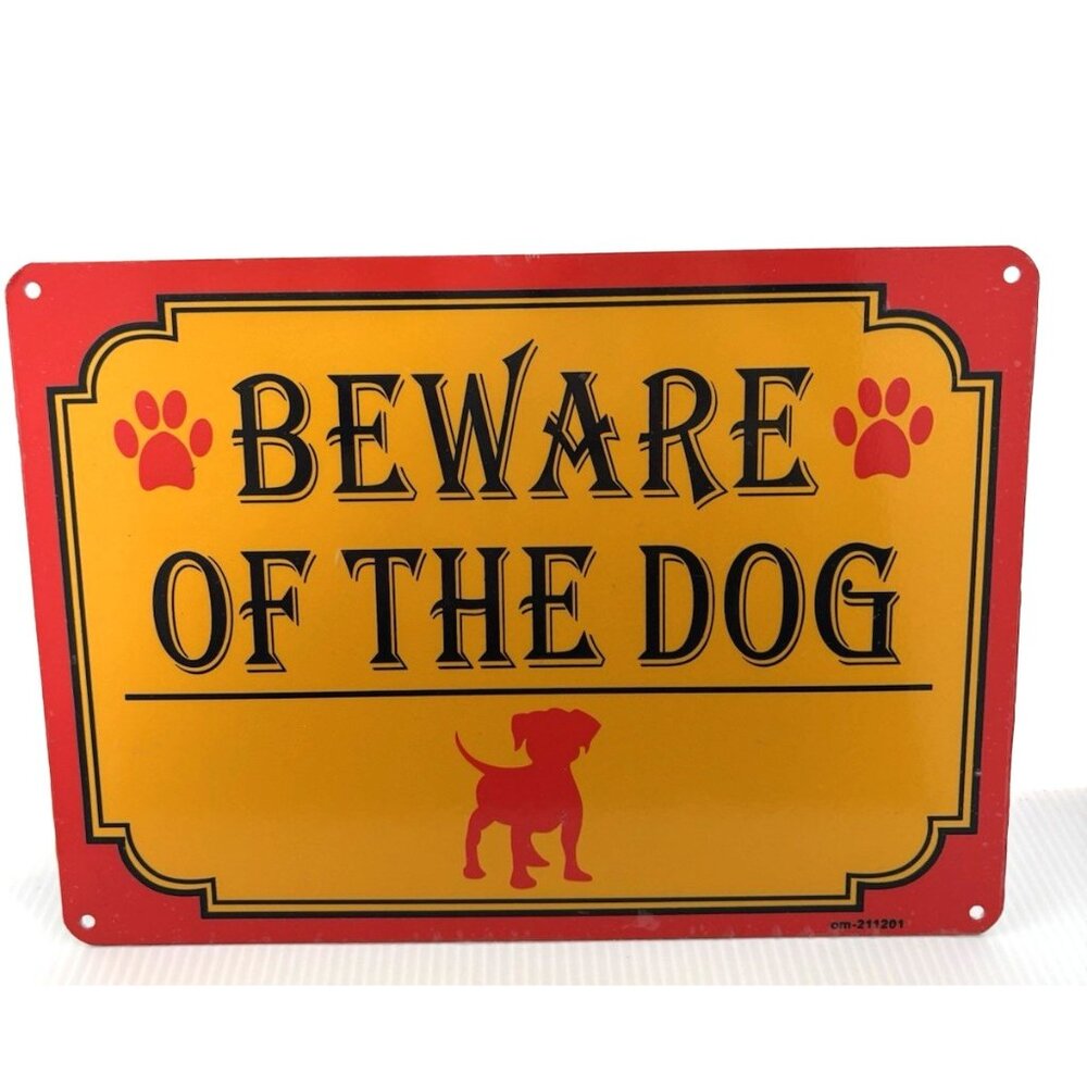 Beware of the Dog Tin Sign 10"x7" Metal Warning Plaque Home Yard Fence Decor NEW